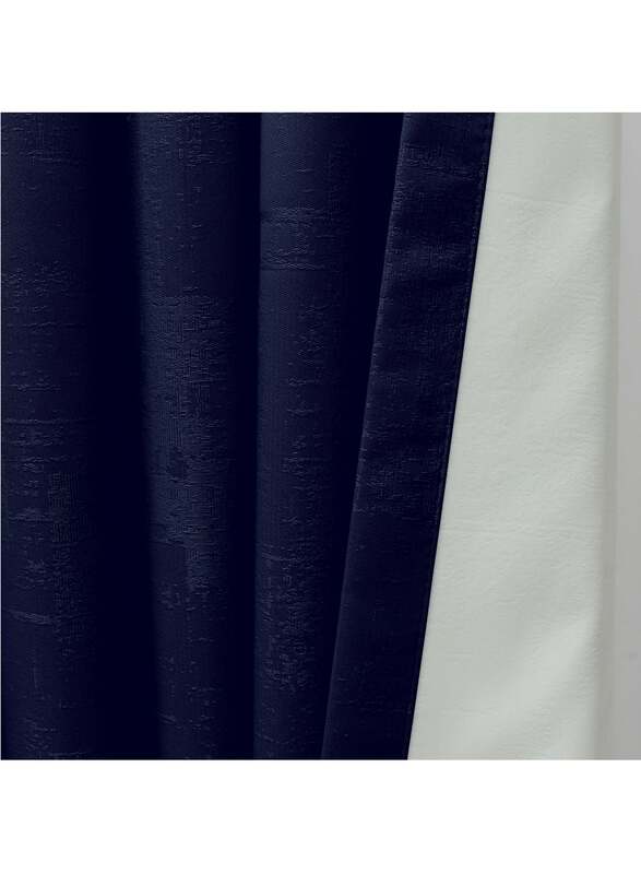 Black Kee 100% Blackout Textured Jacquard Curtains, W70 x L106-inch, 2 Pieces, Navy Blue