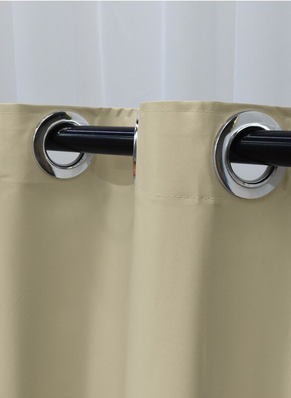 Black Kee 100% Blackout Satin Curtains with Grommets, W52 x L95-inch, 2 Pieces, Simplify Beige