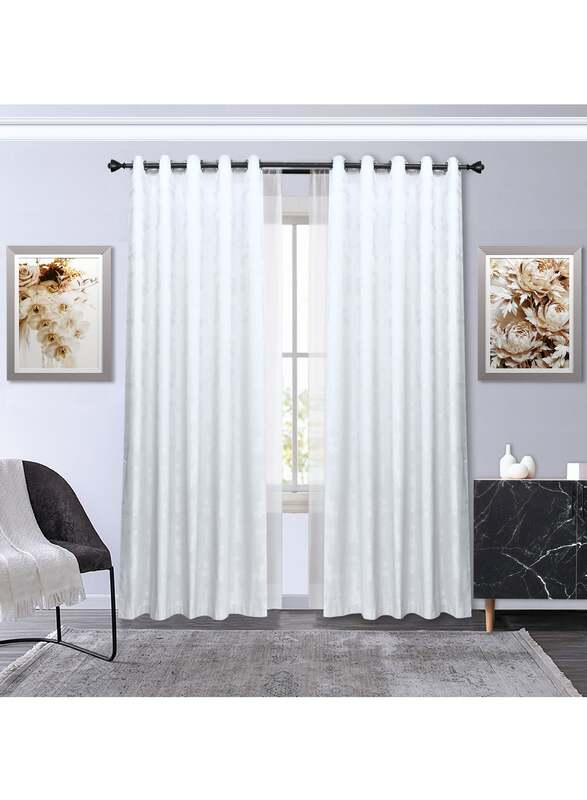 Black Kee 100% Blackout Textured Jacquard Curtains, W59 x L106-inch, 2 Pieces, White