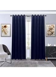 Black Kee 100% Blackout Textured Jacquard Curtains, W98 x L106-inch, 2 Pieces, Navy Blue