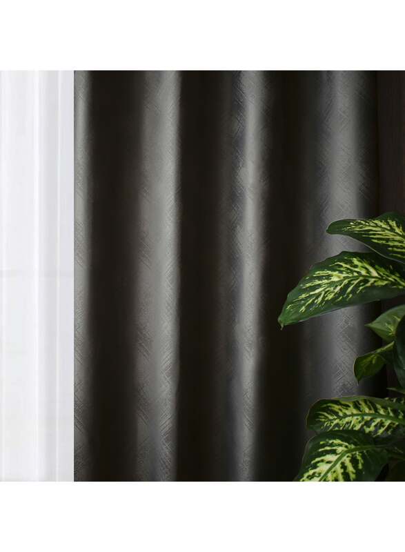 Black Kee 100% Blackout Stylish Jacquard Curtains, W98 x L106-inch, 2 Pieces, Dark Grey