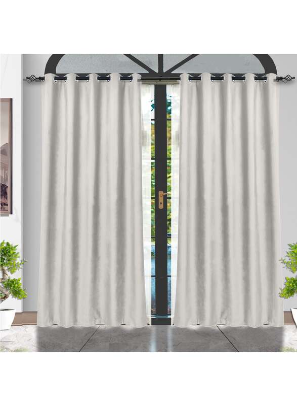 Black Kee 100% Blackout Velvet Curtains, W98 x L106-inch, 2 Pieces, Light Cream