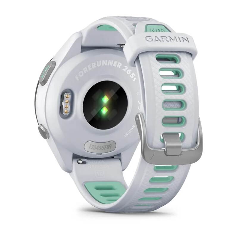 Garmin Forerunner 265S GPS Running Smartwatch Black Bezel with Whitestone Case and Whitestone/Neo Tropic Silicone Band 010-02810-14