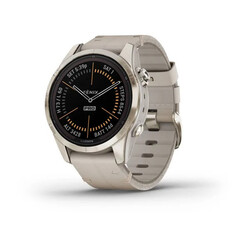 Garmin Fenix 7S Pro - Sapphire Solar Edition Soft Gold Stainless Steel with Limestone Leather band Smartwatch (includes Tundra silicone watch band), 42mm, 010-02776-30