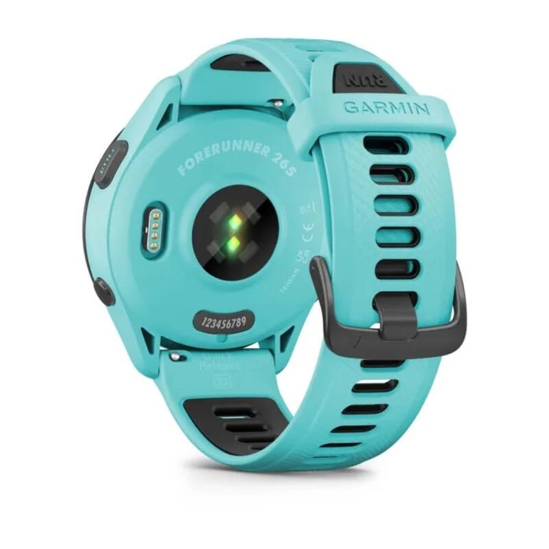Garmin Forerunner 265 GPS Running Smartwatch Black Bezel with Aqua Case and Aqua/Black Silicone Band 010-02810-12