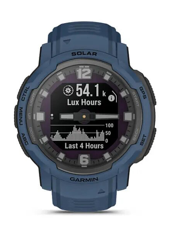 Garmin Instinct Crossover Solar Smartwatch, Tidal Blue, 45mm, 010-02730-02