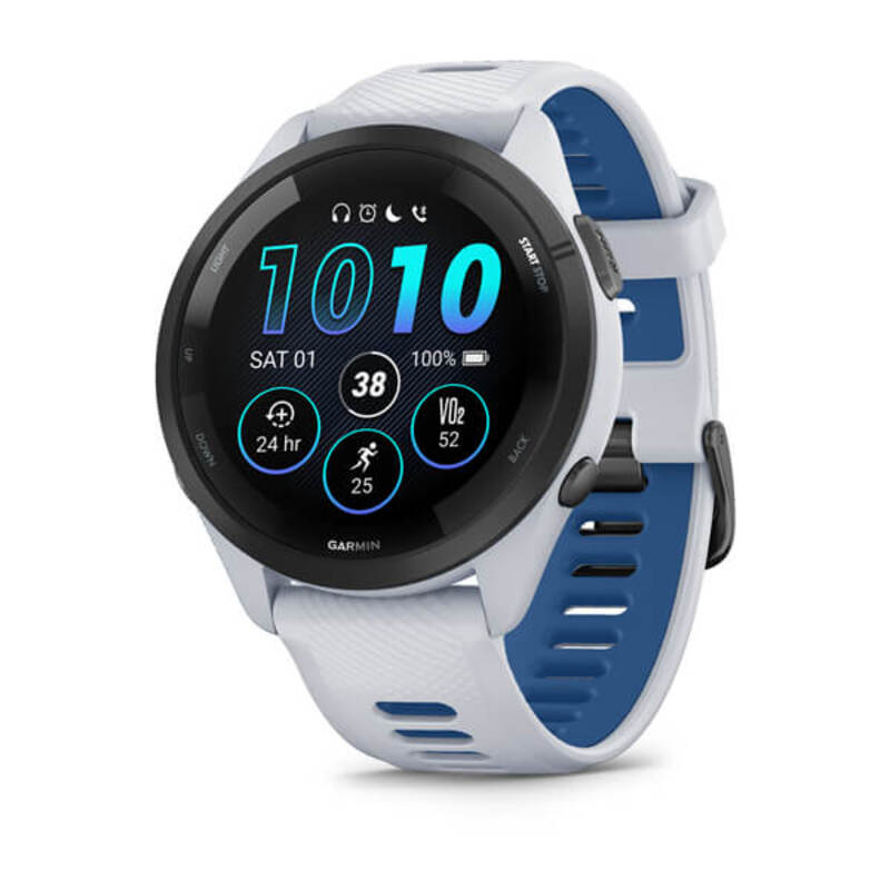 Garmin Forerunner 265 GPS Running Smartwatch Black Bezel with Whitestone Case and Whitestone/Tidal Blue Silicone Band 010-02810-11