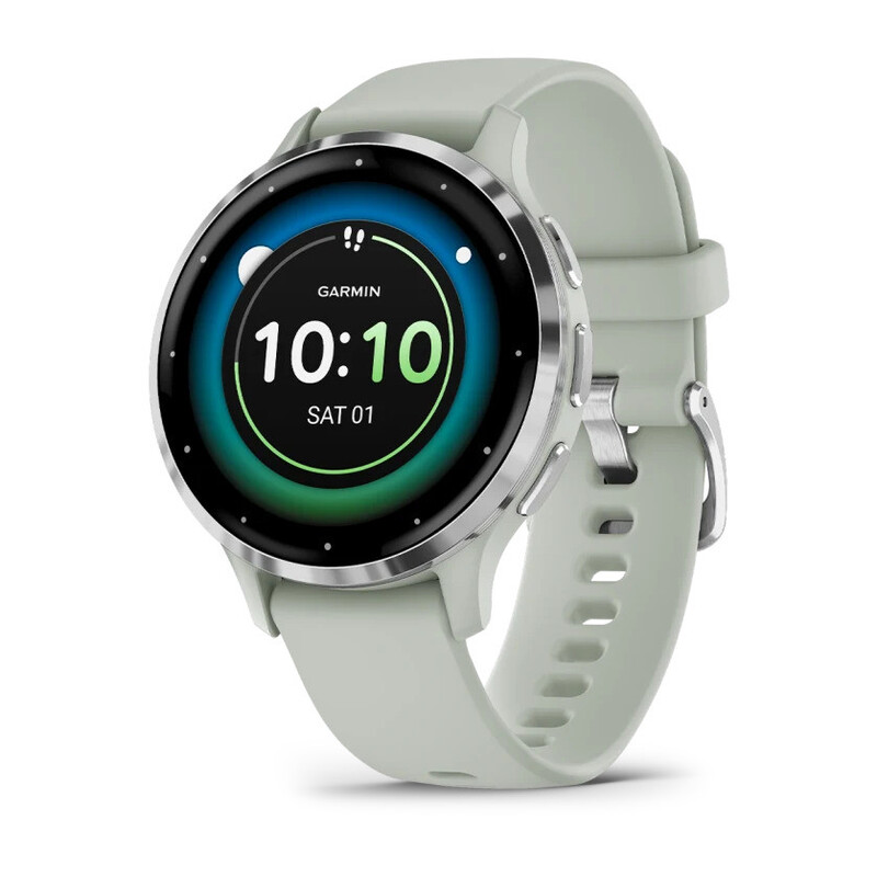 Garmin Venu 3s - Health and Fitness GPS Smartwatch, Silver Stainless Steel Bezel with Sage Gray Case and Silicone Band, 41mm, 010-02785-01