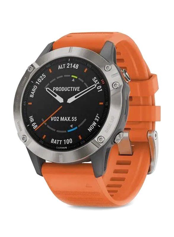 Garmin Fenix 6 Pro and Sapphire Smartwatch Titanium with Ember Orange Band, 47mm, 010-02158-14