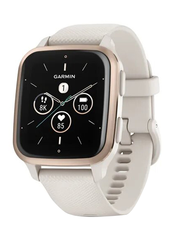 Garmin Venu Sq Music Edition Music 40mm AMOLED Display Smartwatch, GPS, Peach Gold Aluminium Case with Ivory Grey Silicone Band