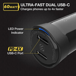 Scosche POWERVOLT PD60 Dual Port USB C Power Delivery (60W) Car Charger Black, CPDCC60-SP