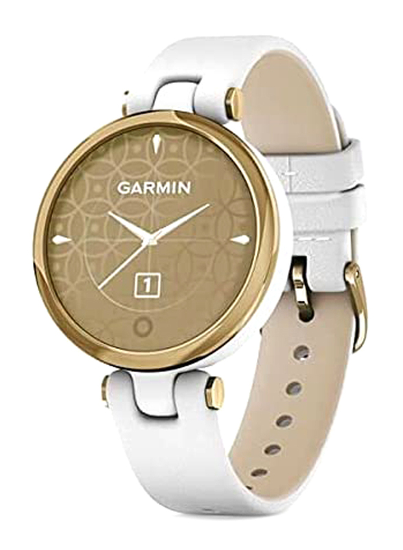 Garmin Lily Classic Edition Smartwatch Light Gold Bezel with White Case and Italian Leather Band, 34.5mm, 010-02384-B3