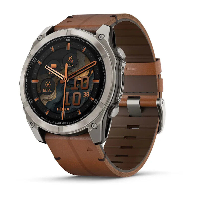 

Garmin Fenix 8 AMOLED 51mm Smartwatch Sapphire Bare Titanium Black With Chestnut Leather Band Plus Graphite Silicone Band 010-02905-40