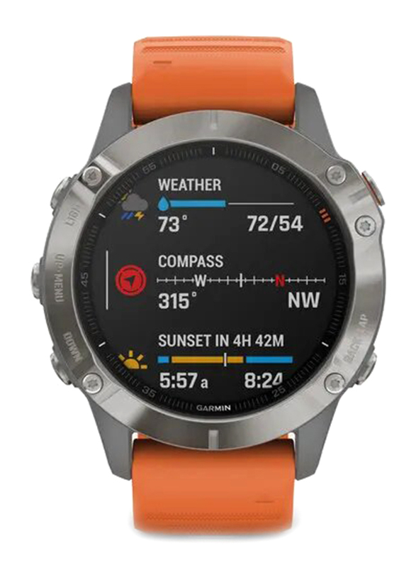 Garmin Fenix 6 Pro and Sapphire Smartwatch Titanium with Ember Orange Band, 47mm, 010-02158-14