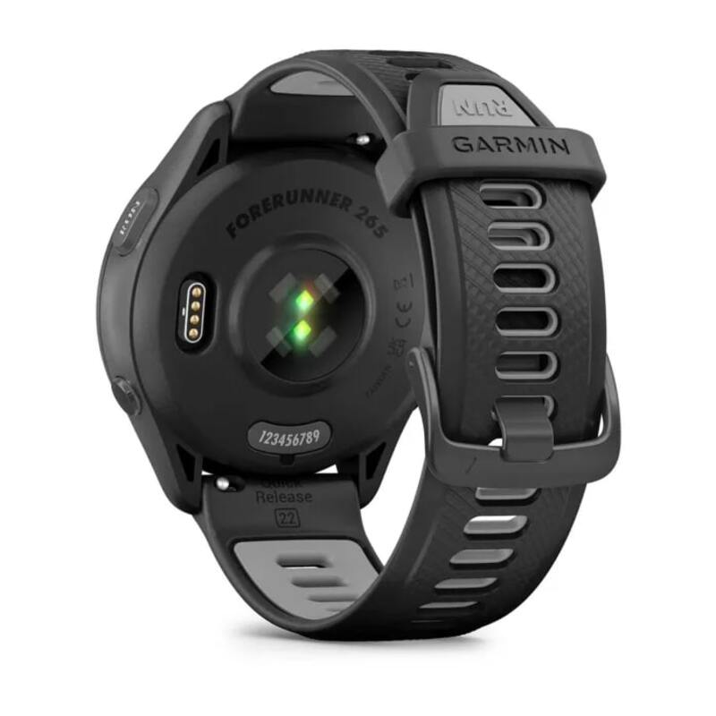 Garmin Forerunner 265 GPS Running Smartwatch Black Bezel and Case with Black/Powder Gray Silicone Band 010-02810-10