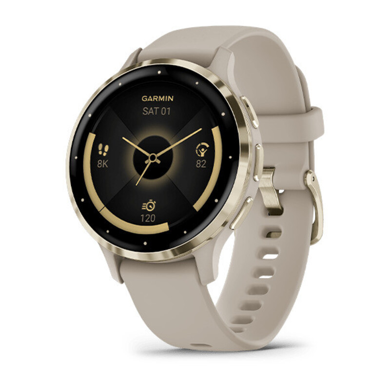 Garmin Venu 3s - Health and Fitness GPS Smartwatch, Soft Gold Stainless Steel Bezel with French Gray Case and Silicone Band, 41mm, 010-02785-02