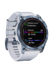 Garmin Fenix 7X - Sapphire Solar Edition Mineral Blue DLC Titanium With Whitestone Band Smartwatch, 51mm, 010-02541-15