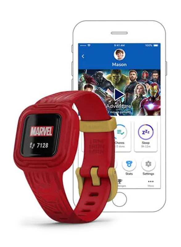 Garmin Vivofit Jr.3 Marvel Iron Man Fitness Activity Tracker 14mm Smartwatch for Kids, Red