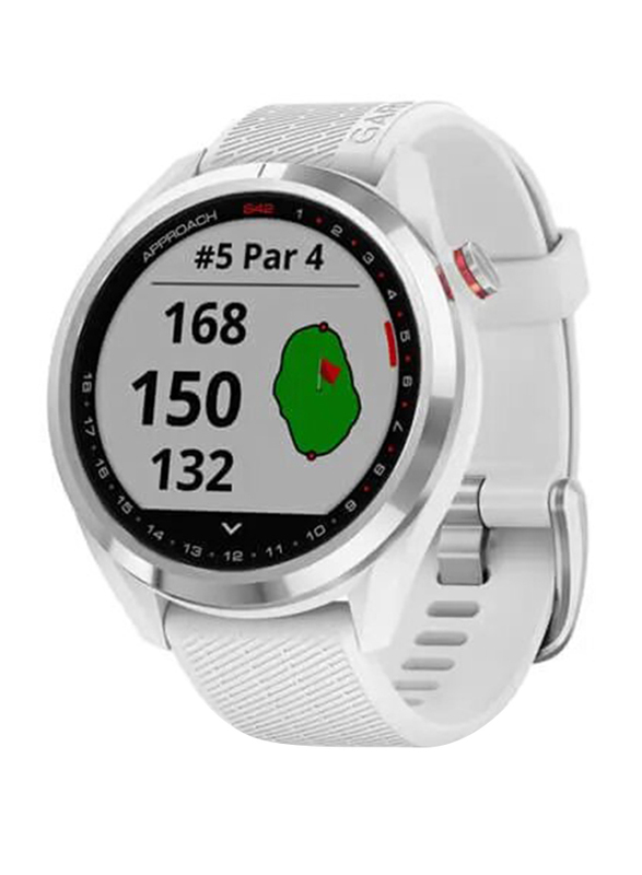 

Garmin Approach S42 Smartwatch, Polished Silver Ceramic Bezel with White Silicone Band