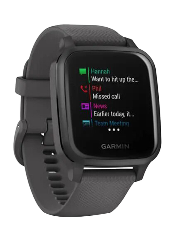 Garmin Venu Sq 33mm Liquid Crystal Display Smartwatch, GPS, Slate Aluminium Case with Grey Silicone Band