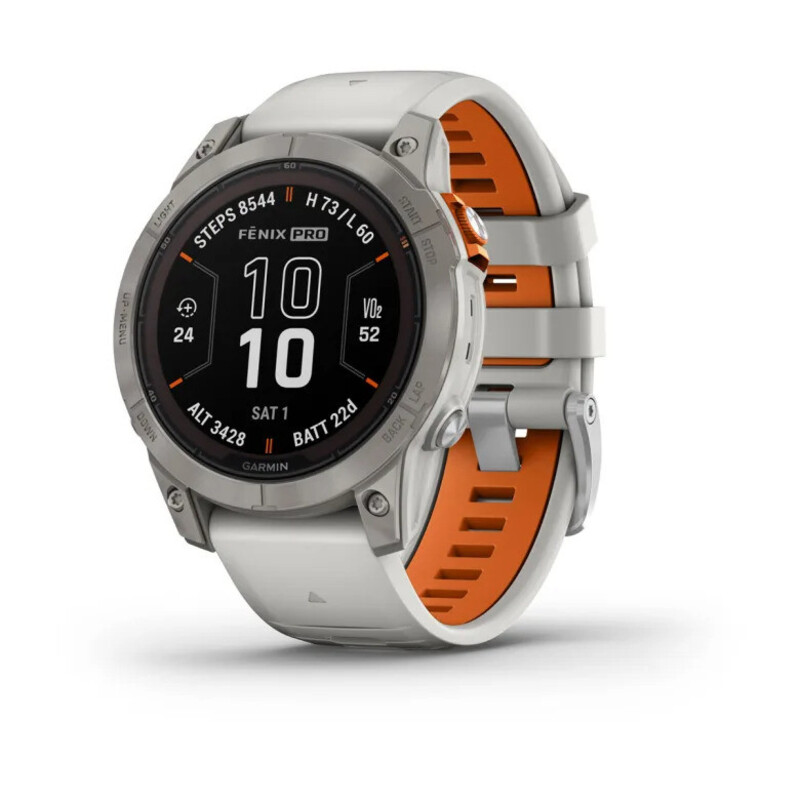 Garmin Fenix 7 Pro - Sapphire Solar Edition Titanium with Fog Gray/Ember Orange Band Smartwatch, 47mm, 010-02777-21