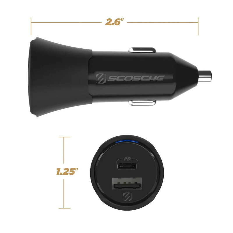 Scosche POWERVOLT PD32 Dual Port USB C/A (32W) Car Charger Black, CPDCA32-SP