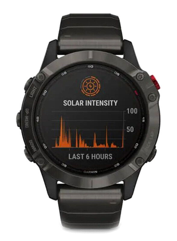 

Garmin Fenix 6 Pro Solar Edition Titanium Carbon Grey DLC With Titanium DLC Band Smartwatch, 47mm, 010-02410-23