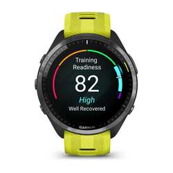 Garmin Forerunner 965 Premium GPS Running and Triathlon Smartwatch Carbon Grey DLC Titanium Bezel with Black Case and Amp Yellow/Black Silicone Band 010-02809-12