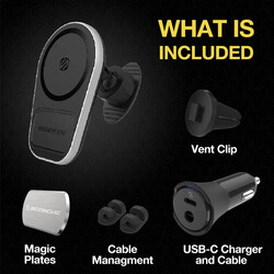 Scosche MAGICMOUNT PRO CHARGE5 Magnetic Wireless Charging Mount for Vent/Dash (Mag Safe Compatiable) Silver/Black, MPQ5DV-XTSP