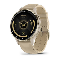 Garmin Venu 3s - Health and Fitness GPS Smartwatch, Soft Gold Stainless Steel Bezel with French Gray Case and Leather Band (includes French Gray silicone band), 41mm, 010-02785-55