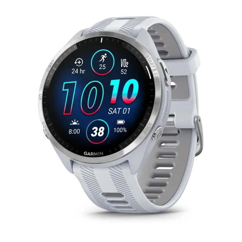 Garmin Forerunner 965 Premium GPS Running and Triathlon Smartwatch Titanium Bezel with Whitestone Case and Whitestone/Powder Grey Silicone Band 010-02809-11