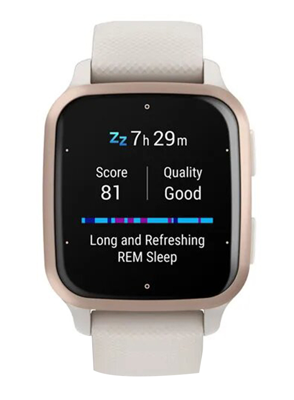 Garmin Venu Sq Music Edition Music 40mm AMOLED Display Smartwatch, GPS, Peach Gold Aluminium Case with Ivory Grey Silicone Band