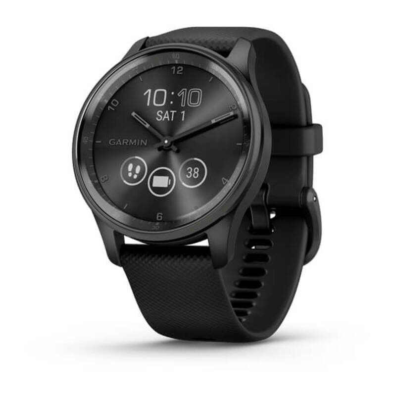 Garmin Vivomove Trend Hybrid Smartwatch Slate Stainless Steel Bezel with Black Case and Silicone Band 010-02665-00