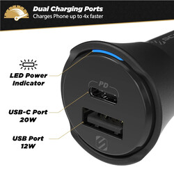 Scosche POWERVOLT PD32 Dual Port USB C/A (32W) Car Charger Black, CPDCA32-SP