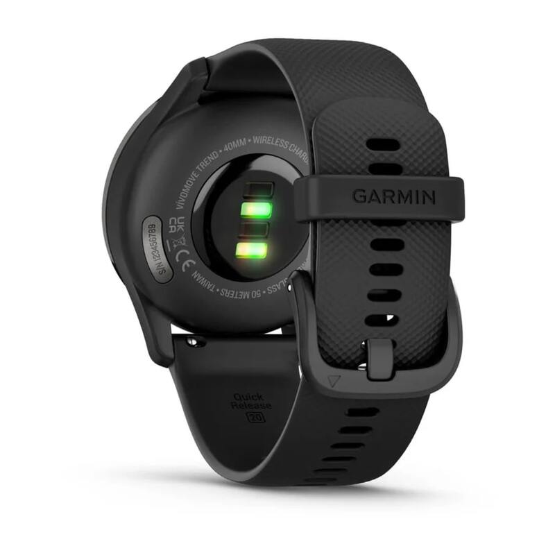 Garmin Vivomove Trend Hybrid Smartwatch Slate Stainless Steel Bezel with Black Case and Silicone Band 010-02665-00
