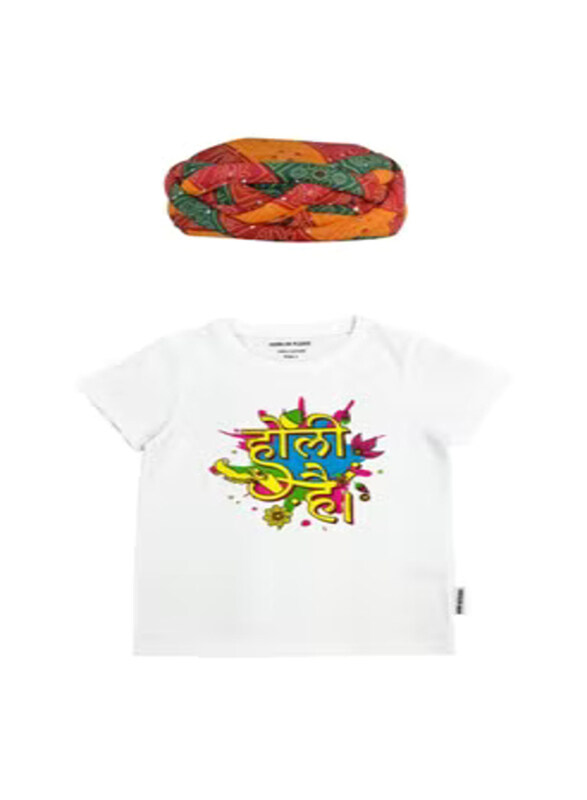 

Horn Ok Please Holi T-Shirt for Unisex, Large, White