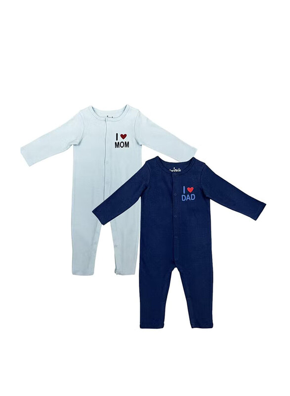 

Twinkle Kids Cotton Sleepsuit for Baby Unisex, 3-6 Months, White/Navy Blue