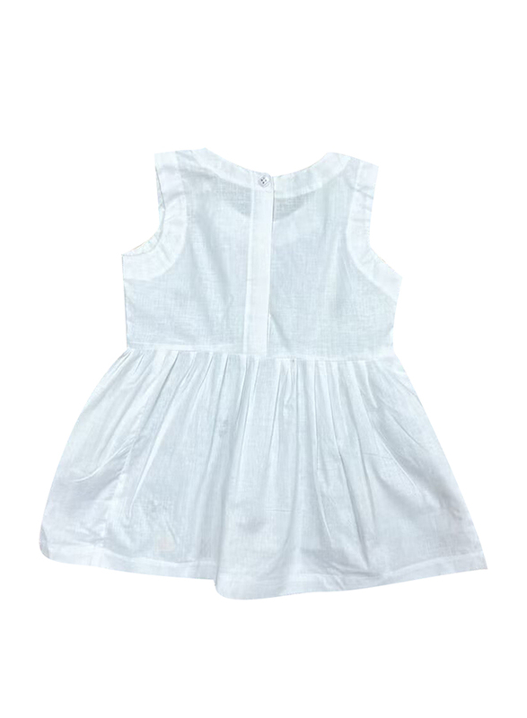 Twinkle Kids 100% Cotton Embroidery Sleeveless Poplin Frock Dress for Girls, 24 Months, White