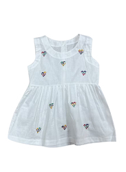 Twinkle Kids 100% Cotton Embroidery Sleeveless Poplin Frock Dress for Girls, 24 Months, White