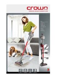 Crownline Cordless Lithium Battery Stick Vacuum Cleaner, 0.5L, 350W, VC-278 Cordless Stick Vacuum, Red/Grey