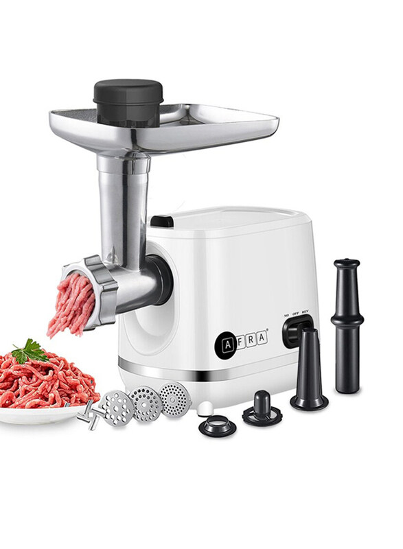 

AFRA 3 Cutting Discs Aluminium Construction Stainless Steel Knife Meat Grinder, 1200W, AF-1200MGWT, White