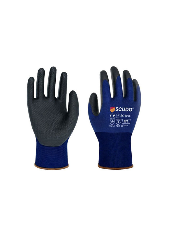 Scudo Fleximax Palm Coated Nitriel Foam Grip Hand Glove, Large, Dark Grey