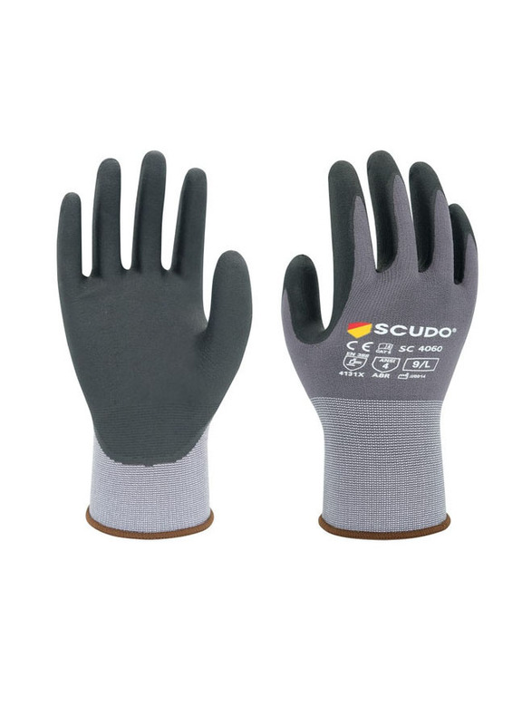 Scudo Maxitec Palm Coated Nitriel Foam Grip Hand Glove, Small, Black