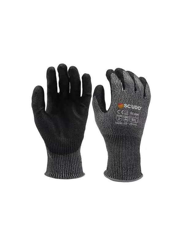 Scudo Cut Guard PU Palm Coated Cut Level 5 Resistant Gloves, SC4096, Double Extra Large, Dark Grey