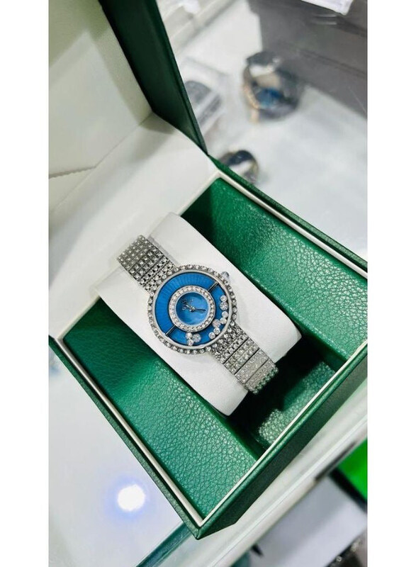 

Clasico Analog Wonderful Semi Stone Watch for Women with Metal Band, Silver-Blue