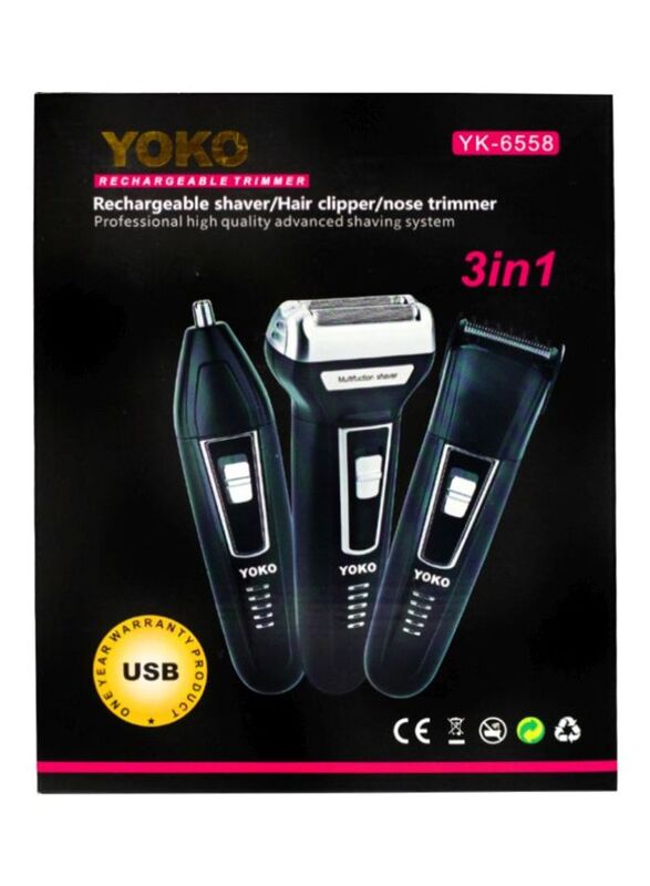 Yoko YK-6558 3-In-1 Rechargeable Trimmer, Black/White