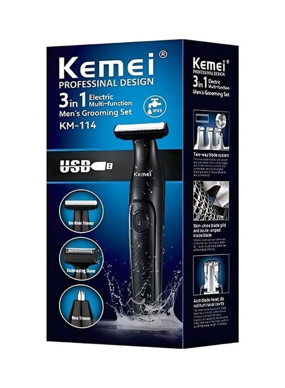 Kemei KM-114 Professional Design 3 In 1 Electric Multi Function Men Grooming Set, Black