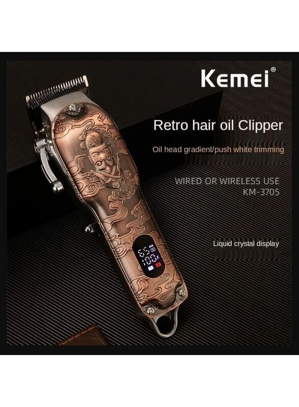 Kemei KM-3705 Rechargeable Cordless Professional Hair Clipper with LCD Display, Rose Gold