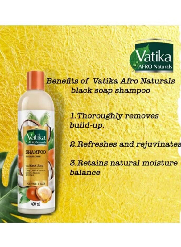 Vatika Afro Naturals Sulphate Free Shampoo with Black Soap, 400 ml