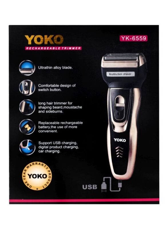 Yoko YK-6559 3-In-1 Rechargeable Trimmer, Black/Gold